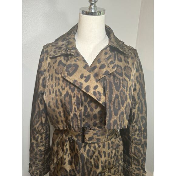 Jane Post Womens Long Leopard Print Belted Trench Coat Jacket Brown Size Small - Picture 15 of 16